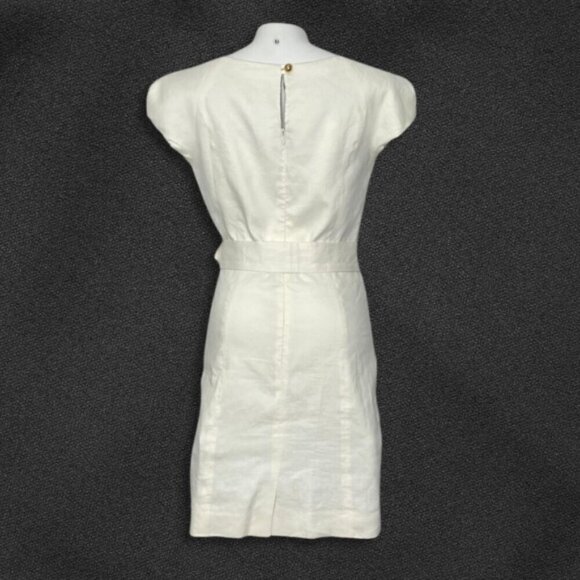 MILLY OF NEW YORK White Linen Old Money Quiet Luxury Shift Dress Self Tie Belt 4 - Picture 5 of 16